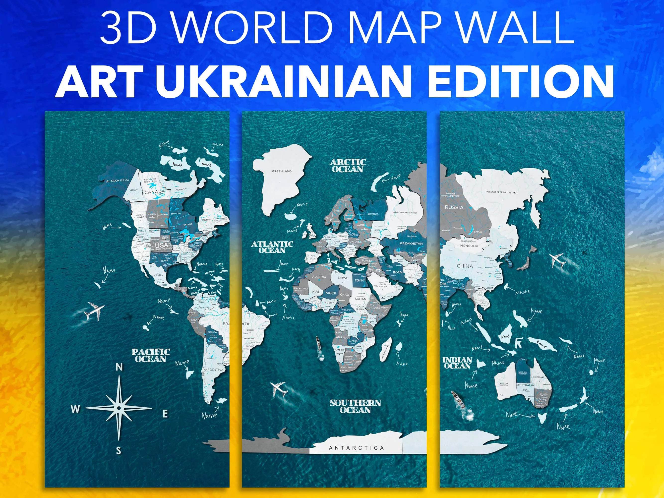 3D World Map Wall Art Ukrainian Edition - image 1